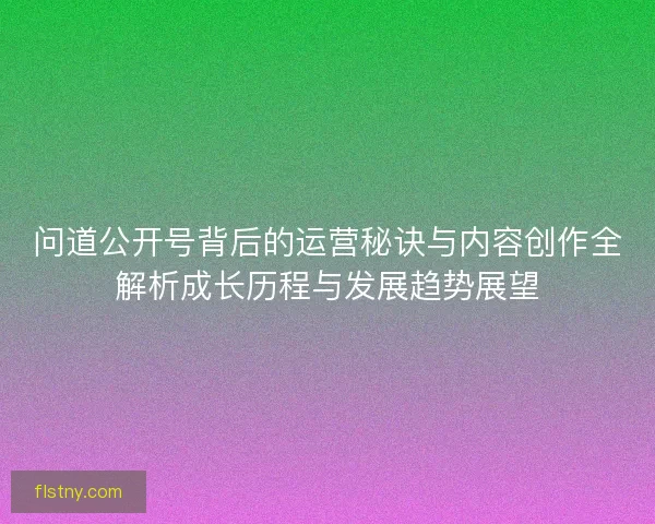 问道公开号背后的运营秘诀与内容创作全解析成长历程与发展趋势展望